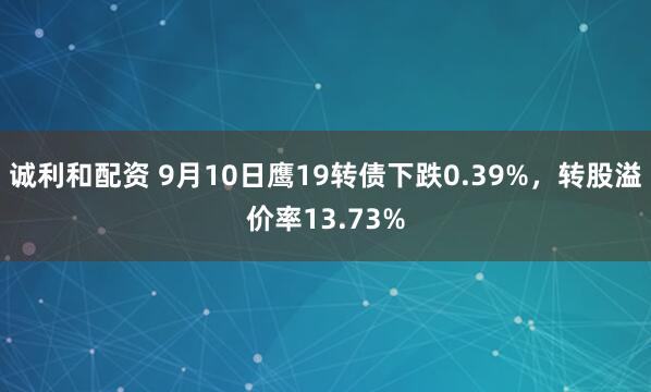 诚利和配资 9月10日鹰19转债下跌0.39%，转股溢价率13.73%